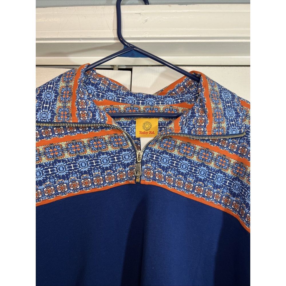 Ruby Rd. Women's Small Blue Multicolor 1/4 Zip‎ Pullover Aztec Boho Colorful - Picture 2 of 6